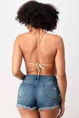 Drip Me In Gold Metallic Rhinestone Backless Top