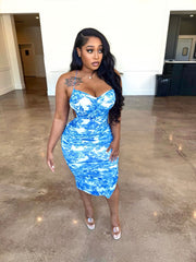 Blue Lotus Floral Midi Dress