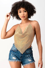 Drip Me In Gold Metallic Rhinestone Backless Top