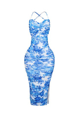 Blue Lotus Floral Midi Dress