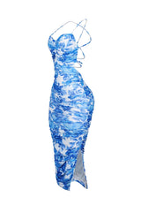 Blue Lotus Floral Midi Dress