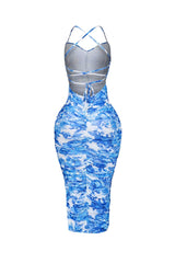 Blue Lotus Floral Midi Dress
